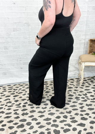 Black Woven Crepe Elastic Band Pants