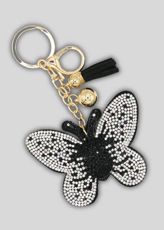 Black & White Butterfly Rhinestone Keychain