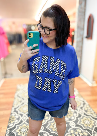 Blue Checkerboard Game Day Tee