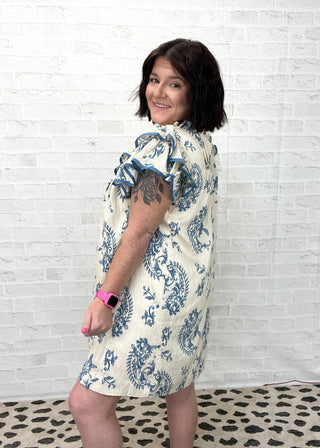 Blue Manor Ruffle Sleeve Mini Dress