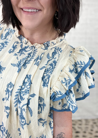 Blue Manor Ruffle Sleeve Mini Dress