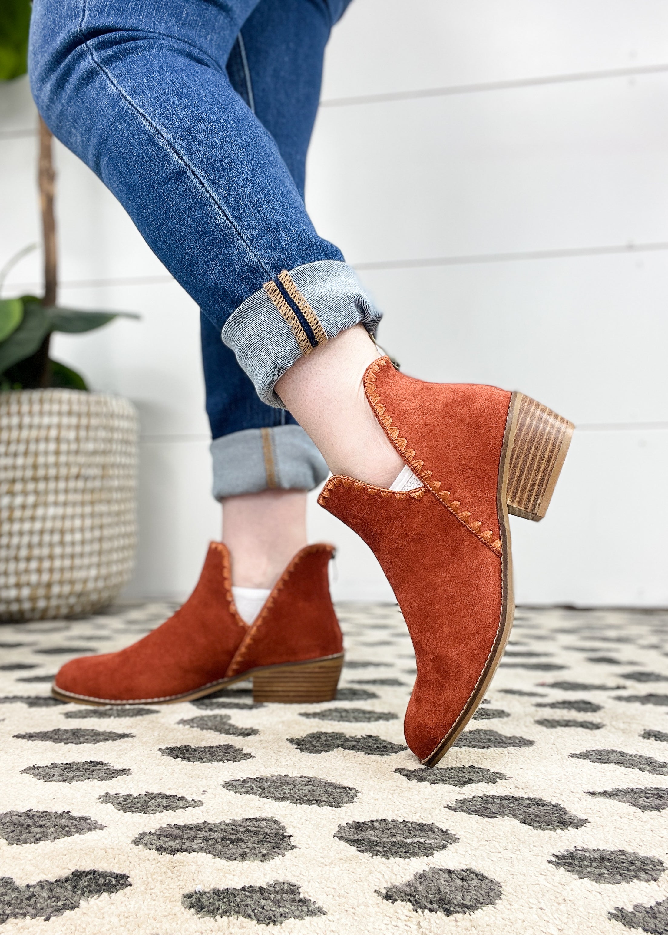 Corkys Spice It Up Bootie Rust Faux Suede