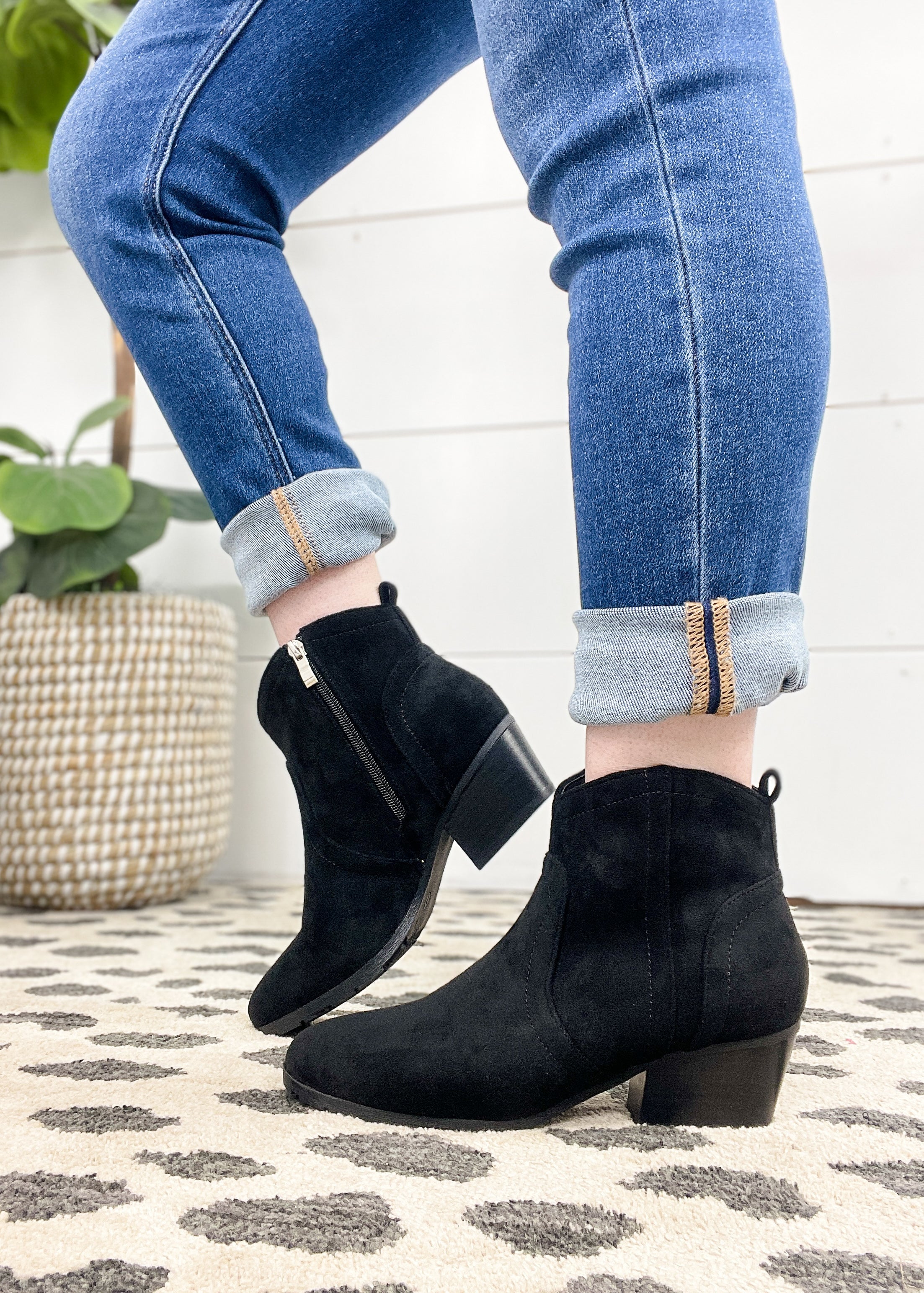 Corkys Yonder Bootie Black Faux Suede