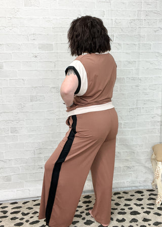 Brown Color Block Detail Two-Piece Set
