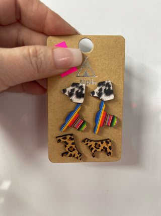 Wood Printed Farm Animal Earring Set - ALL SALES FINAL -