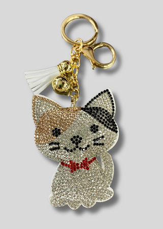 Calico Cat Rhinestone Keychain