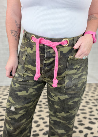 Camo Patch Pocket Pants w/ Braided Waist Belt