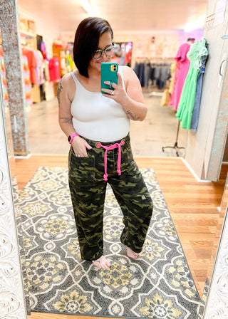 Camo Patch Pocket Pants w/ Braided Waist Belt