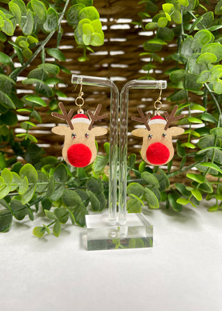 Christmas Wood Rudolf Dangle Earring