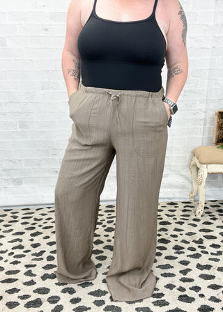Coco Tie Waist Linen Blend Wide Leg Pants