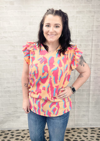 Color Pop Ruffle Sleeve Top