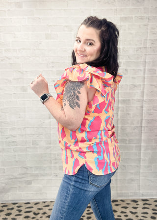 Color Pop Ruffle Sleeve Top