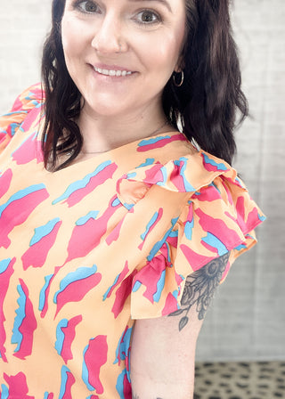 Color Pop Ruffle Sleeve Top