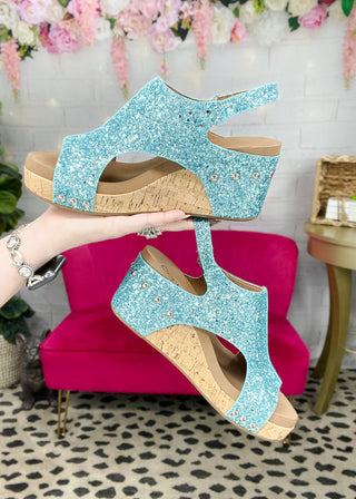 Corkys Carley Wedge - Turquoise Glitter - ALL SALES FINAL -