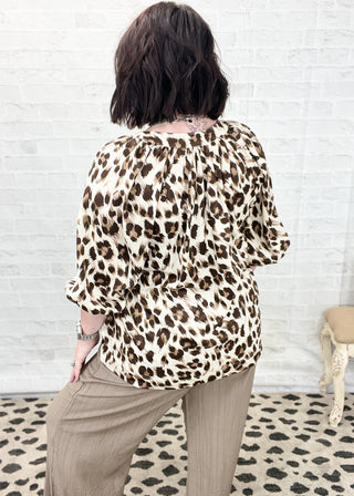 Cream Leopard Print V-Neck Blouse