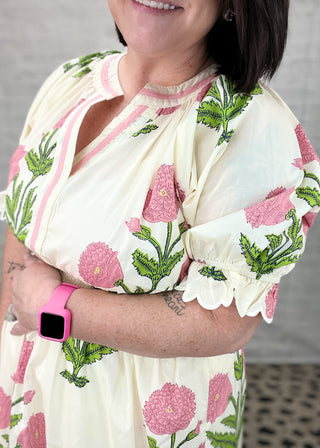 Cream Mix Floral Smocked Midi Dress