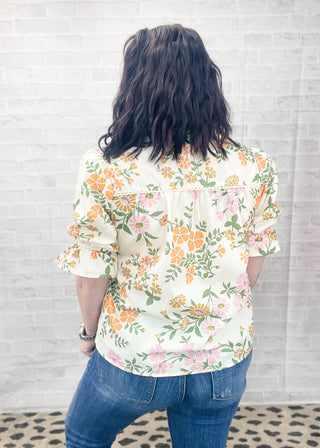 Crochet V Neck Boho Floral Blouse