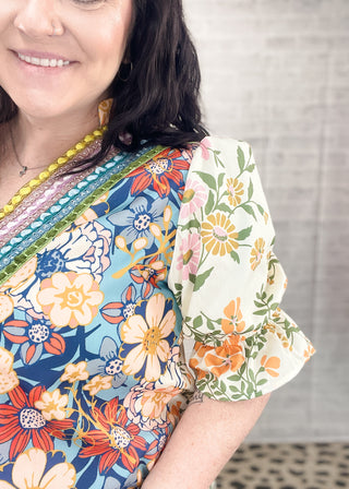 Crochet V Neck Boho Floral Blouse