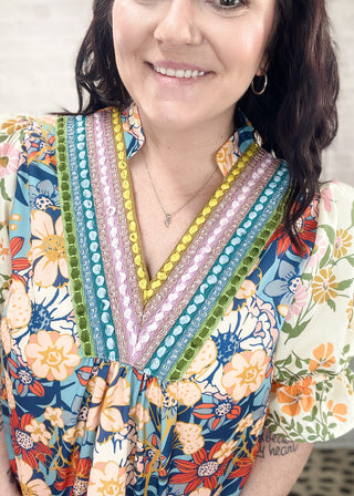 Crochet V Neck Boho Floral Blouse