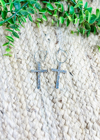 Crystal Cross Hoop Earrings