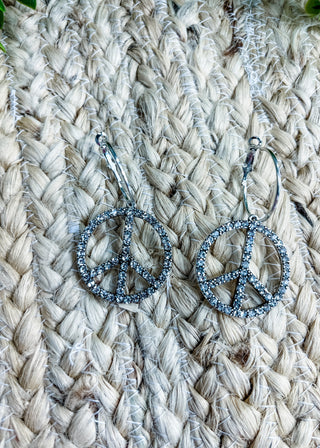 Crystal Peace Sign Hoop Earrings