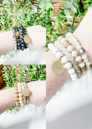 Crystal Wood Bead Stretch Bracelet Set