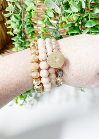 Crystal Wood Bead Stretch Bracelet Set