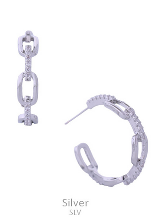 Cubic Zirconia Chain Open Hoop Earring