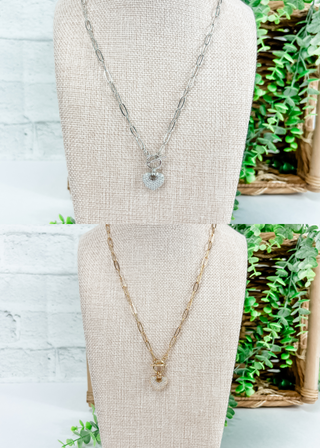 Cubic Zirconia Pavé Heart Toggle Necklace