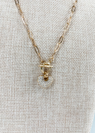 Cubic Zirconia Pavé Heart Toggle Necklace