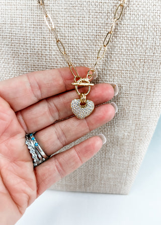 Cubic Zirconia Pavé Heart Toggle Necklace