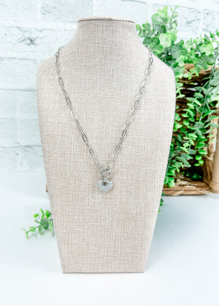 Cubic Zirconia Pavé Heart Toggle Necklace