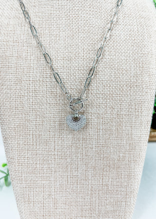 Cubic Zirconia Pavé Heart Toggle Necklace