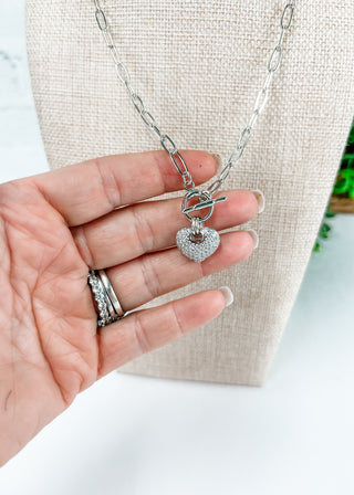 Cubic Zirconia Pavé Heart Toggle Necklace