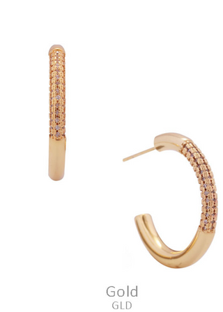 Cubic Zirconia Stone Half Hoop Earring