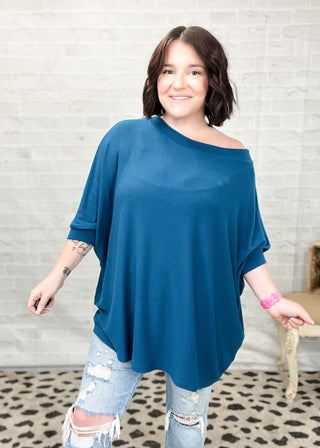 Dark Teal Lightweight Hacci Dolman Sleeve Top
