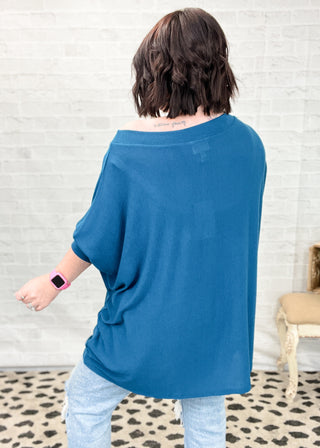 Dark Teal Lightweight Hacci Dolman Sleeve Top