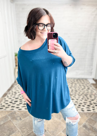 Dark Teal Lightweight Hacci Dolman Sleeve Top
