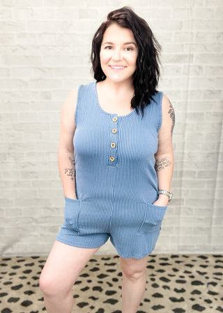 Denim Urban Ribbed Button Detail Romper