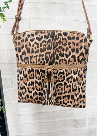 Double Tassel Zipper Front Leo Crossbody