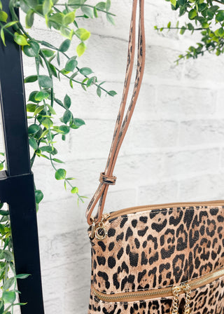 Double Tassel Zipper Front Leo Crossbody