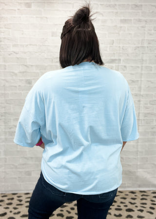 Dusty Blue Oversized Floral Appliqué Tee