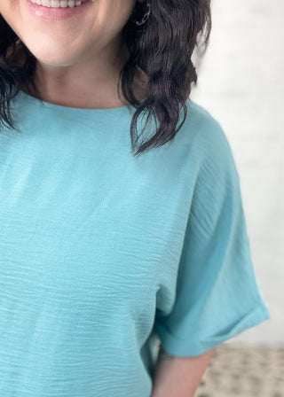 Dusty Teal Woven Airflow Top & Shorts Set | S-XL