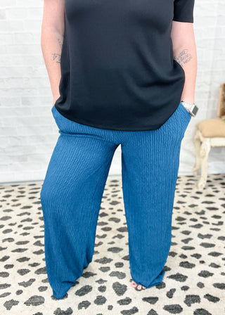Eclipse Blue Crinkle Wide Leg Pants