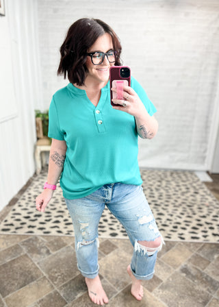 Emerald Boyfriend Baby Rib Henley Top