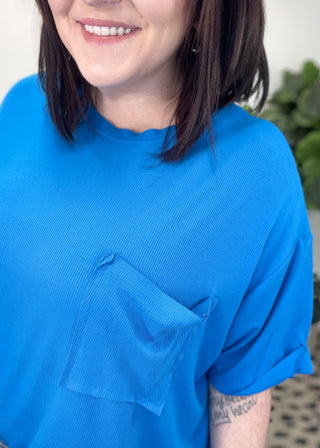 Ocean Blue Everyday Essential Oversized Ribbed Tee  | S-3X