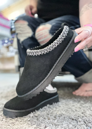Faux Suede Cozy Clogs - Black