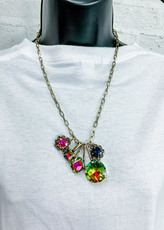 Five Stone Charm Link Necklace