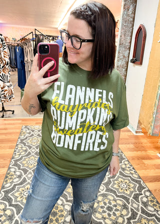Flannels Pumpkins Bonfires Graphic T-Shirt