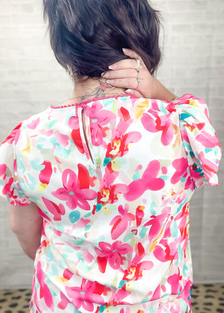 Floral Print Flutter Sleeve Top